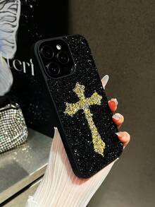 1pc Black Crystal Cross Luxury Vintage Gothic Style Phone Case For ICover 17 Pro Max - Gold - View 2