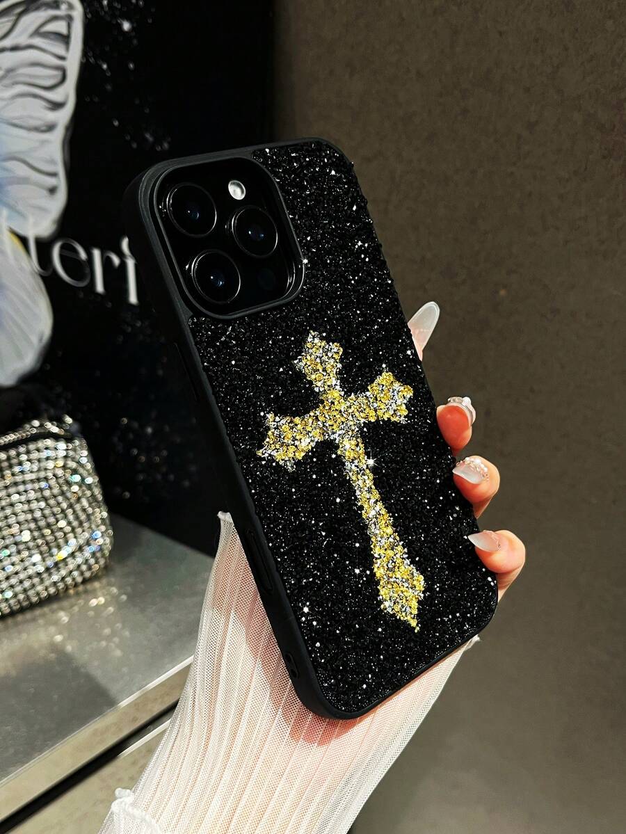 1pc Black Crystal Cross Luxury Vintage Gothic Style Phone Case For ICover 17 Pro Max