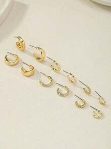 6Pcs Plated 18K Gold-Tone Assorted Hoop Earring Set For Women: Classic & Chic Design With Multiple Sizes (Small Mini, Medium, Large), Lightweight & Comfortable For All-Day Wear, Versatile Accessory Ideal For Daily Outfits, Office Attire, Date Nights, Cocktail Parties, Wedding Receptions, Holiday Gatherings, Brunch With Friends, Weekend Getaways & Gifting To Jewelry-Loving Individuals, Professional Women, Fashion Enthusiasts, Special Occasion Celebrants & Minimalist Style Lovers - 金色 - 查看 3