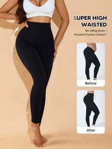 女士无缝高腰塑身裤袜 - 黑色 - 查看 4