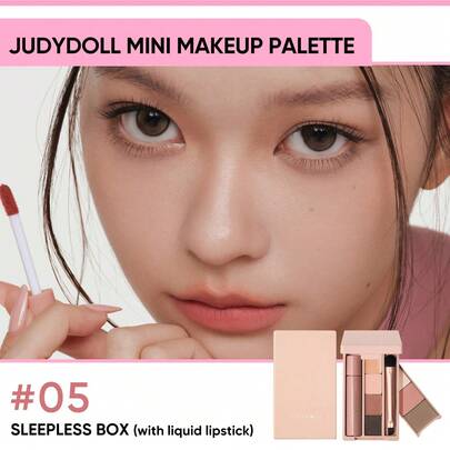 JUDYDOLL 迷你彩妆盘、紧凑型眼影盘、彩妆组合盘、睫毛膏、旅行和日常使用、哑光、荧光笔、眉粉、轮廓
