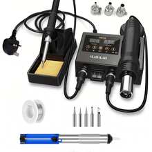 Ilibilib HX36 二合一 SMD 返修和焊接站，带 °C/ºF 转换、数字温度校准和睡眠功能 - 包括 5 个可互换尖端、1 个拆焊泵、30g 焊锡丝和 3 个喷嘴（英国插头） - 英規插(220-240V) - 查看 11