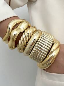 6/3pcs Set Vintage Exaggerated Luxurious Gold Resin Bangle Bracelet Set, Suitable For Women's Daily, Party, Date, Wedding, Festival Wear, Stackable, Perfect Gift