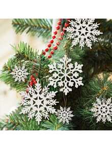 36 件圣诞白色雪花饰品塑料闪光雪花饰品适用于冬季圣诞树装饰尺寸各异的工艺雪花，圣诞节
