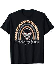 Camiseta gráfica divertida de hockey Mamaw - 100% ajuste holgado de manga corta con estampado de leopardo y diseño de palos de hockey, tallas S-XXXL, negra - Ropa deportiva casual para hombres, mujeres, papá, mamá - Regalo para fanáticos del hockey, atuendo casual y conjuntos para el día del juego - Negro - Ver 2