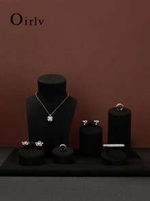 Oirlv 1PC Beige Jewelry Counter Display Set Props Shop Cabinet Display For Necklace Earring Ring Jewelry Stand Storage Organizer Set