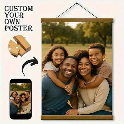 Custom Hanging Canvas Painting Prints Your Favorite Photo, Family Wedding Pets Picture Canvas Poster Wall Art With Solid Wood Hanging Scrolls Painting For Living Room Bedroom Playroom Decoration, Valentine Day, Valentine Day Decor ,Anti-Mold Stylish,Adorable,Colorful Custom,Personalized,Unique Ideal Gifts For Her Friends,Son,Daughter