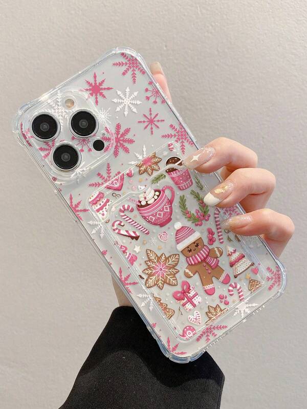 Christmas Colorful Painted Transparent Cardholder Wallet, Thick Anti-Drop Phone Case Compatible With IPhone 17/17 Pro/17 Pro Max, 15 Pro Max, 16/16 Pro/16 Pro Max/16 Plus, 15 XR/7/8, 15 Pro Max, 12 Pro Max, 13 Pro Max, 14 Pro Max, 11/12/13/14, Galaxy A13 4G, A22, A21S, A51 4G, A52, S22 Ultra, A33 5G, Redmi 10, Redmi Note 11 4G, Redmi 11 Lite, A53, A14, A23, S23 Ultra, S24, A14, A15, S23, A73