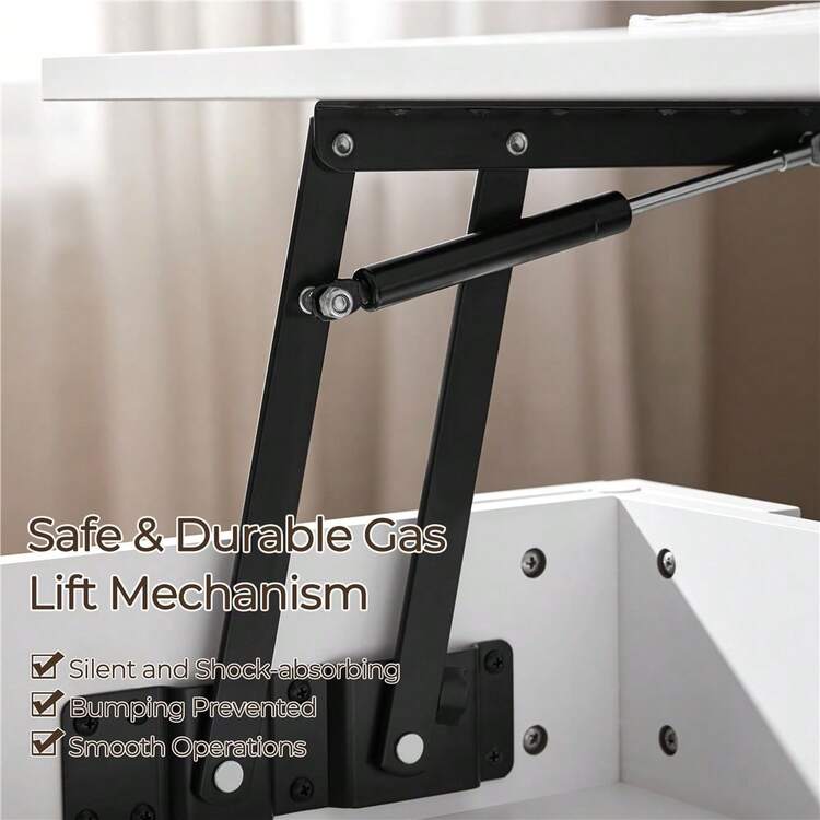 Butterslay 1PC Rustic Lift-Top Coffee Table, Center Table With Hidden Compartment & Open Shelf, Space-Saving Side Table For Living Room, Reception Room, Office - trắng - Xem 4