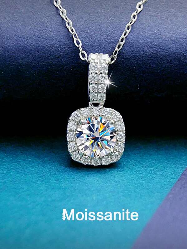 1pc Luxury 925 Sterling Silver 1 Carat 6.5mm Moissanite Pendant Necklace, Suitable For Women's Daily Wear, Valentine's Day, Mother's Day, Wedding Anniversary, Birthday, New Year, Party, Engagement Anniversary Jewelry Gift
