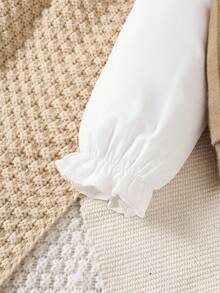 3 件套女童校园风格服装，拼色衬衫，格子裙，迷你包，适合 4-7 岁，春秋