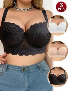 Bộ 3 áo ngực cỡ lớn nhiều màu sắc MIMILEMON dành cho nữ, áo ngực nâng đỡ tiện dụng, thoải mái và thoáng khí, đồ lót ấm áp mùa thu - Gợi cảm cho lễ Halloween - Nhiều màu - Xem 3