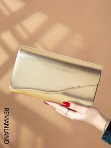 REMANLAND 奢华PU纯色新款女士手拿包,魅力时尚的翻盖派对晚宴包,完美钱包设计,内置隐藏式卡槽和隔层,配有可拆卸金属链,可肩背或斜挎,适合派对、晚宴、聚会、婚礼等场合,是理想的礼物和新娘送礼佳品。 - 金色 - 查看 2