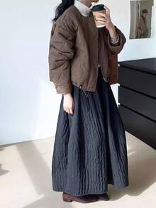 纹理填充 A 字裙，适合秋冬季 - 黑色 - 查看 2