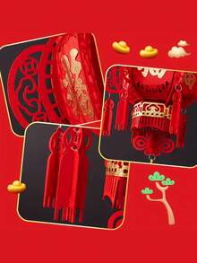 Chinese Lantern, Auspicious Red Lantern, Non-Woven Fabric New Year Festival Wedding Party Decoration, Pendant Home Decor, Traditional Chinese New Year Red Lantern Spring Festival Decoration Non-Woven Red Lantern With Tassel Party Supplies, Chinese Style Paper Lantern, DIY Red Hanging Paper Lantern With "Fu" Character, Suitable For Birthday, Wedding, Christmas, Home Decor And Party Decoration - Red - View 8