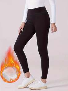 1 件 300 克厚羊毛内衬女士高腰紧身裤，冬季保暖裤