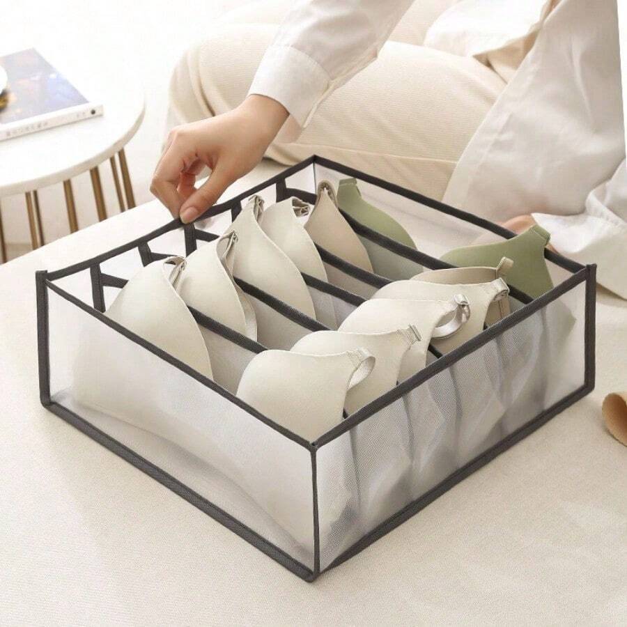 Wardrobe Organizing Grid Box - Underwear Storage Artifact With Divided Compartments For Bras, Socks, Panties & Lingerie, Foldable Drawer Organizer For Women, Stackable Household Storage Bins, Space-Saving Closet Solution