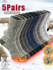 5 Pairs Men's Socks, Soft & Warm Winter Casual Socks, Suitable For Indoor And Outdoor, Hiking