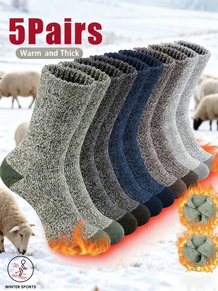 5 Pairs Men's Socks, Soft & Warm Winter Casual Socks, Suitable For Indoor And Outdoor, Hiking