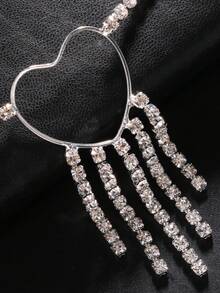 1 pieza Cadena de cintura con borla de cristal de moda en forma de corazón plateado, cadena corporal de cristal geométrica única, accesorio romántico para parejas adecuado para vacaciones, citas, fiestas