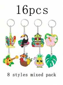 16pcs/8pcs Hawaiian Party Keychains Summer Flamingo Pineapple Surfboard PVC Keyrings, Bright Tropical Fruit And Animal Design, Great For Summer Theme Parties, Beach Parties, Hawaiian Celebrations, Summer Festivities And Summer Birthday Decorations, Summer Holiday Gifts, Beach Party Supplies Car Accessories Bag Charm Backpack For School Animal Cute Goth Y2k Halloween Accessories Teachers Day Bag Accessories Lanyards With Id Holder Car Accessories Bag Charms Christmas