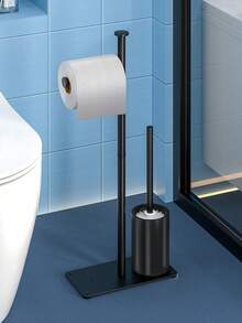 1pc Freestanding Toilet Paper Holder, Self-Adhesive Bathroom Tissue Roll Dispenser, Moisture-Proof Home Restroom Accessory, Bathroom Organizer | Decorative Shelf