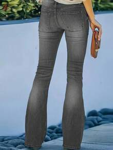 Blugi gri pentru femei, cu talie înaltă, slim fit, cu un singur nasture - Pantaloni retro casual, skinny, elastici și versatili, din denim - Gri - Vizualizare 6