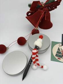 Mini bonnet tricoté et écharpe du Père Noël, petit costume de Noël pour stylo anamorphique DIY, décoration de fête de Noël, dîner. Stylo géométrique froissé, drôle, sensoriel, anti-stress, outil d'écriture à forme changeante