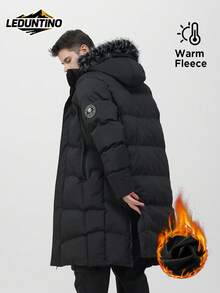 LEDUNTINO 男士加厚羽绒服，中长款，带帽，纯色，下摆拉链，适合冬季外出和日常通勤，送给男朋友的完美礼物