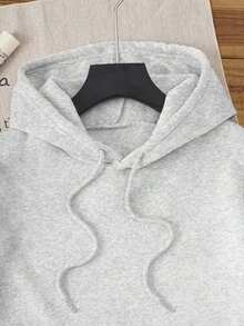 Una sudadera con capucha para mujer, de manga larga, con cordón y estampado de letras y dibujos animados, adecuada para otoño e invierno, camiseta de manga larga - Gris Claro - Ver 3