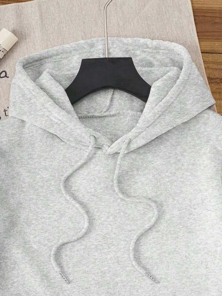 Una sudadera con capucha para mujer, de manga larga, con cordón y estampado de letras y dibujos animados, adecuada para otoño e invierno, camiseta de manga larga - Gris Claro - Añade 3