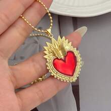 Collana con pendente smaltato a forma di croce rossa e cuore sacro, gioiello di moda religioso da donna, adatto per uso quotidiano