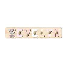 【全新字体和图案】可定制拼图，可定制儿童益智玩具，可定制底板图案，支持3-10个字母和1个图案，适合作为新生儿礼物、圣诞礼物（带夹子） - 粉白 新字體 附釘子 - 查看 15