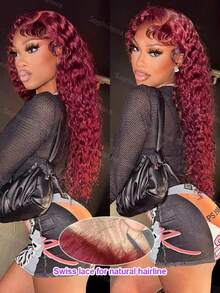36 Inch Deep Wave Burgundy Wig Human Hair Real 250% Density 13x6 HD Deep Wave Lace Front Wigs Human Hair Glueless 99j Burgundy Curly Lace Front Wigs Human Hair For Women Pre Plucked 13x4 Red Wine Colored Human Hair Wigs With Baby Hair - S99J - 查看 4