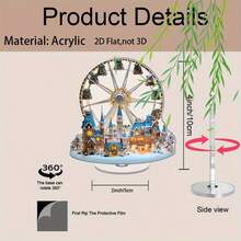 2D Scena natalizia piatta in acrilico rotante - Raffigurante Babbo Natale, pupazzo di neve e carrozza in un paesaggio invernale illuminato - Base rotante a 360°, statua da collezione durevole senza alimentazione elettrica per casa, ufficio, camino o feste - Decorazione festiva ideale perOgnissanti Halloween, con luci scintillanti e dettagli innevati - Multicolore - Visualizzare 16