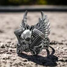 Mythological Demon Skull Ring For Men - Bold Vintage Gothic Jewelry, Statement Of Power - Bạc - Xem 7
