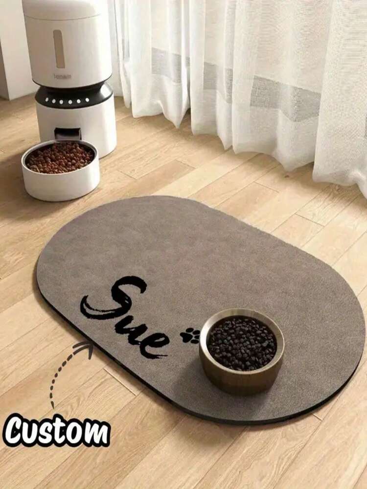 Personalized Dog Food Mat With Name - Customizable Pet Bowl And Mat, Durable Rubber Dog Mat, Suitable For Training, Comfortable Design, Ideal Gift, Pet Comfort Accessory, Fashionable Pet Accessory, High Quality Material, Dog Owner - Grey - View 1