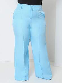 Plus Size Fashion Long Pants Without Belt And Pockets Without Belt - Blue - View 2