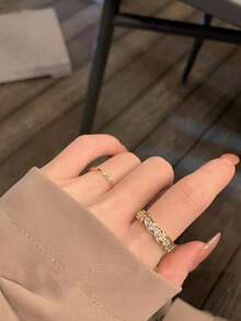 1 件女士时尚戒指，奢华哥伦比亚波浪圆形钻石透明可调节尺寸戒指，适合派对、婚礼、日常佩戴，是送给女性、女友的绝佳礼物 - 金色 - 查看 5