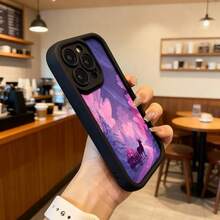 Phone Case With Black Border And Magical Forest Design In Purple And Pink Tones, Featuring Deer And Carriage, Ideal For Daily Use And Special Occasions Suitable For Apple Series Phones - Black - View 6