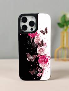 GALLAPLE Wallet - Style Mobile Phone Case Luxury Rose Flower Pattern Phone Case With Butterfly Design Protective Cover, Slim Fit Shockproof Bumper Fashion Cute Floral Art Print Protective Case For Women, Phone Case Comes With A Magnetic Slot Holder, Making It More Convenient To Store ID Cards For IPhone 17Promax 17Air 17Pro 17 16Promax 16 15 14 13 12 Plus Pro S25Ultra 25 24 23 22 Plus Case - 黑色 - 查看 11
