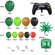 139件像素游戏主题气球拱门套装，包含游戏手柄、爆炸星星、铝箔气球盒以及深绿、浅绿、黑色、棕色和红色乳胶气球。非常适合生日派对、游戏锦标赛、户外派对、矿工像素游戏主题派对。 - 彩色 - 查看 3