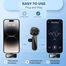 Wireless Lavalier Microphone Compatible With Iphone/Android/Laptop, Upgraded Mini Microphone With Noise Reduction, Ideal For Video Recording, Podcasts And Vlogging (4 Mics) - Black - View 3