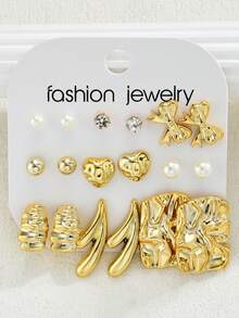 18 piezas Elegante conjunto de aretes con rhinestones y perlas falsas con diseÃ±os de mariposa, corazÃ³n y geomÃ©tricos, regalo de joyerÃ­a de moda para mujeres, adecuado para citas, fiestas, cumpleaÃ±os, vacaciones y uso diario