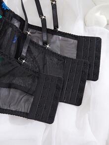 3 Pieces Set, Rose Embroidered Bra, Comfortable And Close-Fitting Bra That Can Be Worn As An Outerwear,Sexy Lingerie - Multicolor - View 4