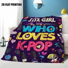 1pc Ultra-Soft K-Inspired Flannel Throw Blanket - Twin Size K-Drama Girl Group & Artist Design With Music Notes & Korean Phrases - All-Season Couch, Bed, Camping Blanket Fans - K-Lovers, Bed Cover, Pattern, Plush Fabric, Cozy Material, Home Decorators - Multicolor - View 1
