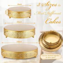 3 Pieces White/Golden Cake Stand Set, 8/10/12 Inch Round Metal Dessert Display Stand Decorative Cake Holder Cupcake Pastry Candy Display Plate For Wedding, Party, Birthday, Event - Vàng - Xem 9