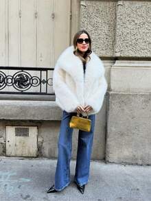 Autumn/Winter New Fashion Street Style Faux Fox Fur Faux Fur Jacket, Women Elegant Short Faux Fur Coat - trắng - Xem 2