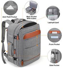 UKEIN 5PCS Travel Backpack Carry On Backpack 42L Flight Approved, Expandable Laptop Backpack With Packing Cubes & Shoe Pocket, Water Resistant Luggage Backpack For Men Women, TSA Approved, Large Backpack - Nâu tro - Xem 4