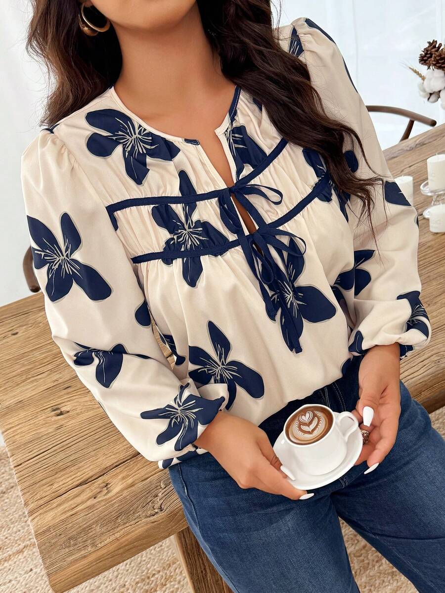 Städtisch-lässiges Hemd mit Schnürung und Aufdruck, langärmlig, minimalistischer Stil, geeignet für Valentinstag, Hochzeitssaison, Neujahr und andere Anlässe - Verschiedenfarbig - Übersicht 1